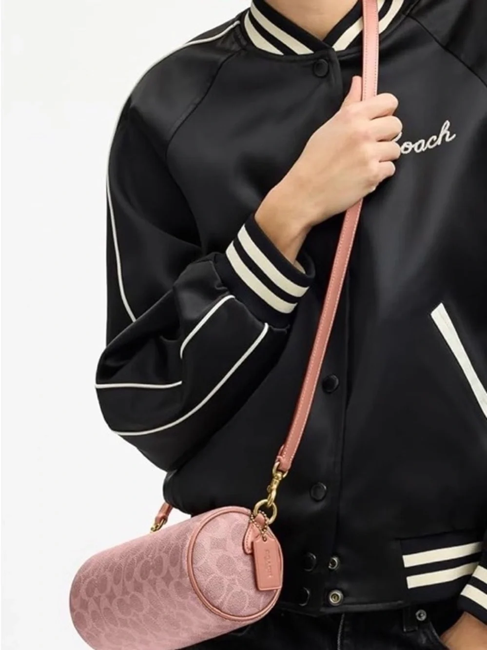 Coach Pink Signature Barrel Shoulder Bag with Gold Hardware